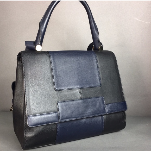 Max Mara Leather Satchel Purse J Bag Two Tone - Picture 3 of 8